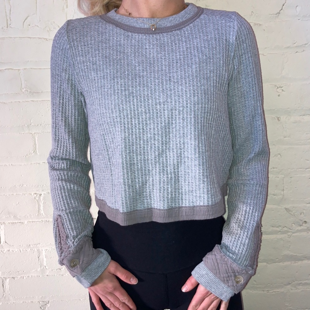 Free People Grey & Button Crop Top